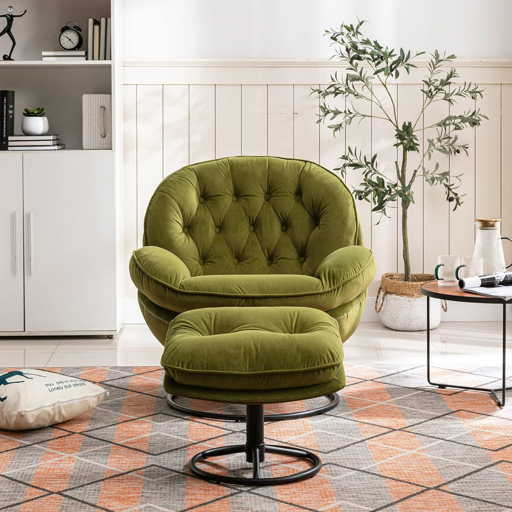 Light Green Velvet Swivel Accent Chair with Ottoman D496507