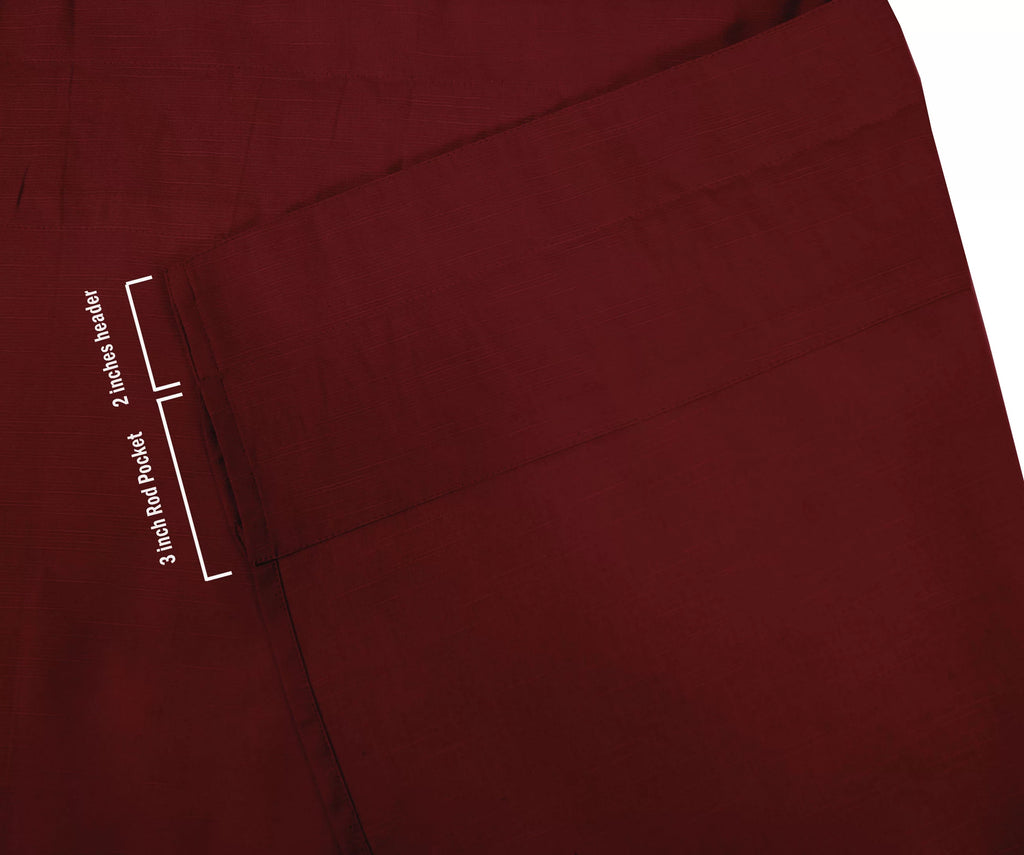 Cotton Slub Maroon 65 Inch Long Rod Pocket Curtains 2 Panels I98627
