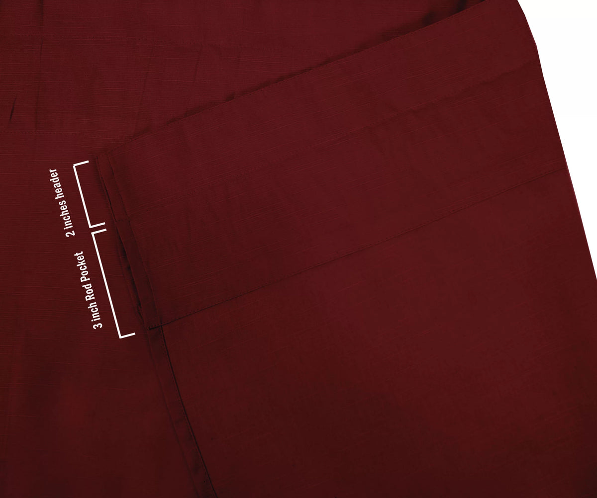 Cotton Slub Maroon 65 Inch Long Rod Pocket Curtains 2 Panels I98627