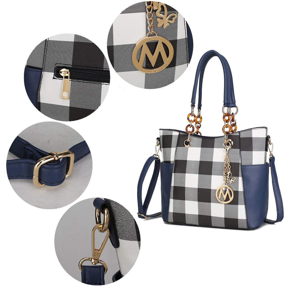 Black Checkered Shoulder Bag & Matching Wallet 2-Piece Set P4048