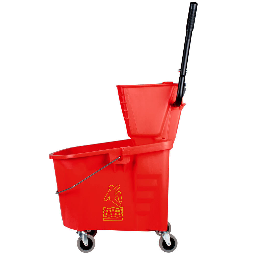 Red Splash Guard Mop Bucket with Side-Press Wringer K935769