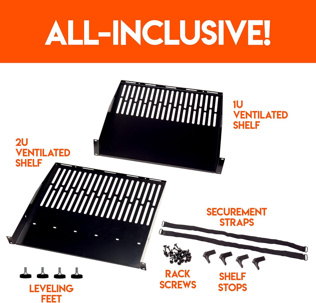 15U Open Frame 4 Post Rack with 2 Vented Shelves R167