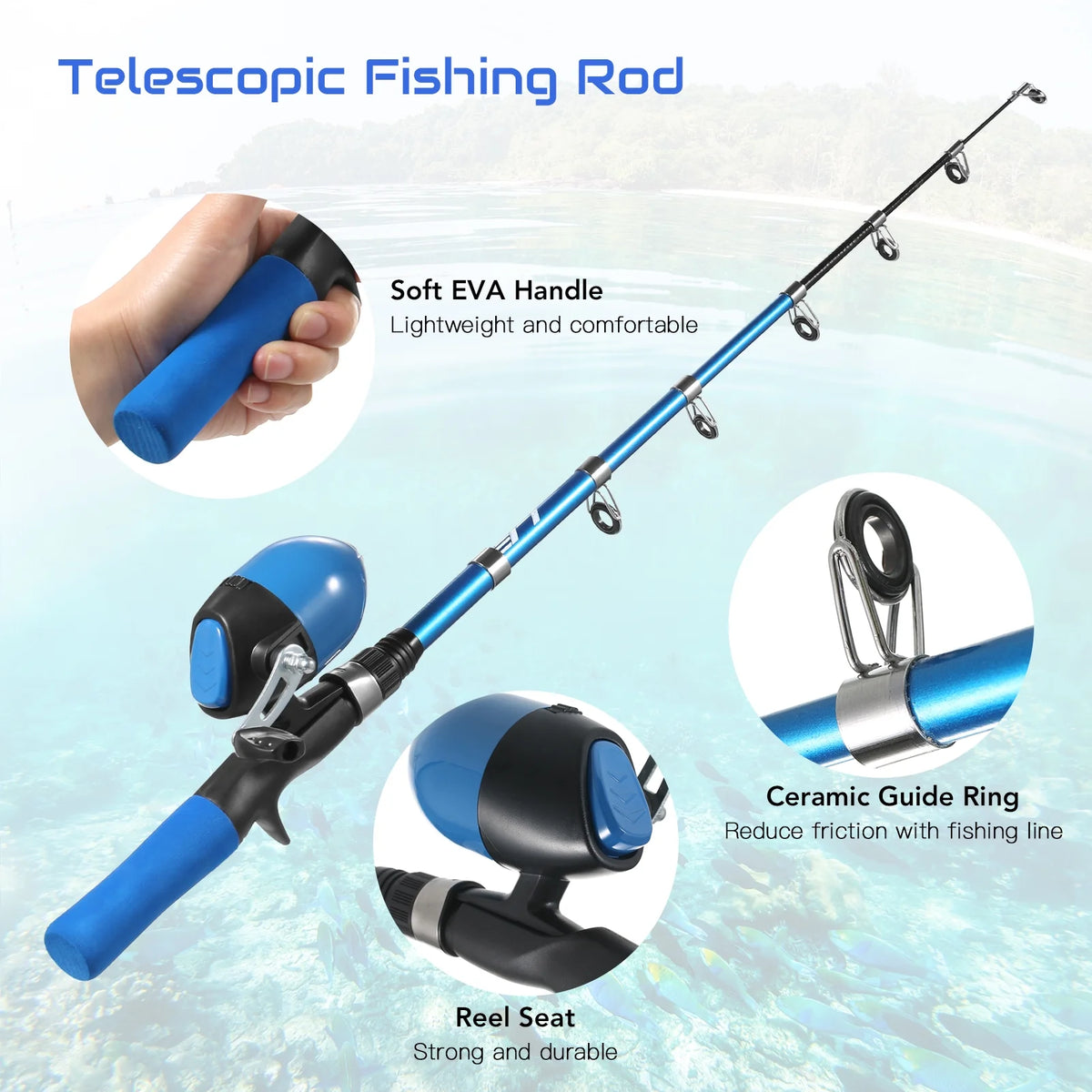 Kids Telescopic Fishing Pole and Reel Combo with Tackles and Lures R43210