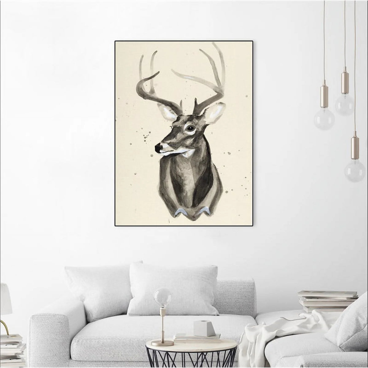 Canvas 24x32 Watercolor Deer Head 3 Framed in Multi-Color V611
