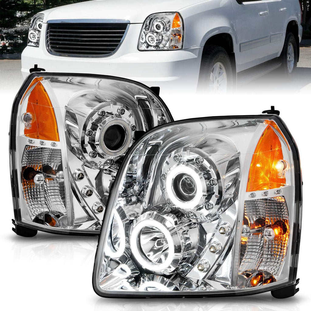 Chrome Projector Replacement Headlights Set with LED Halo J71423