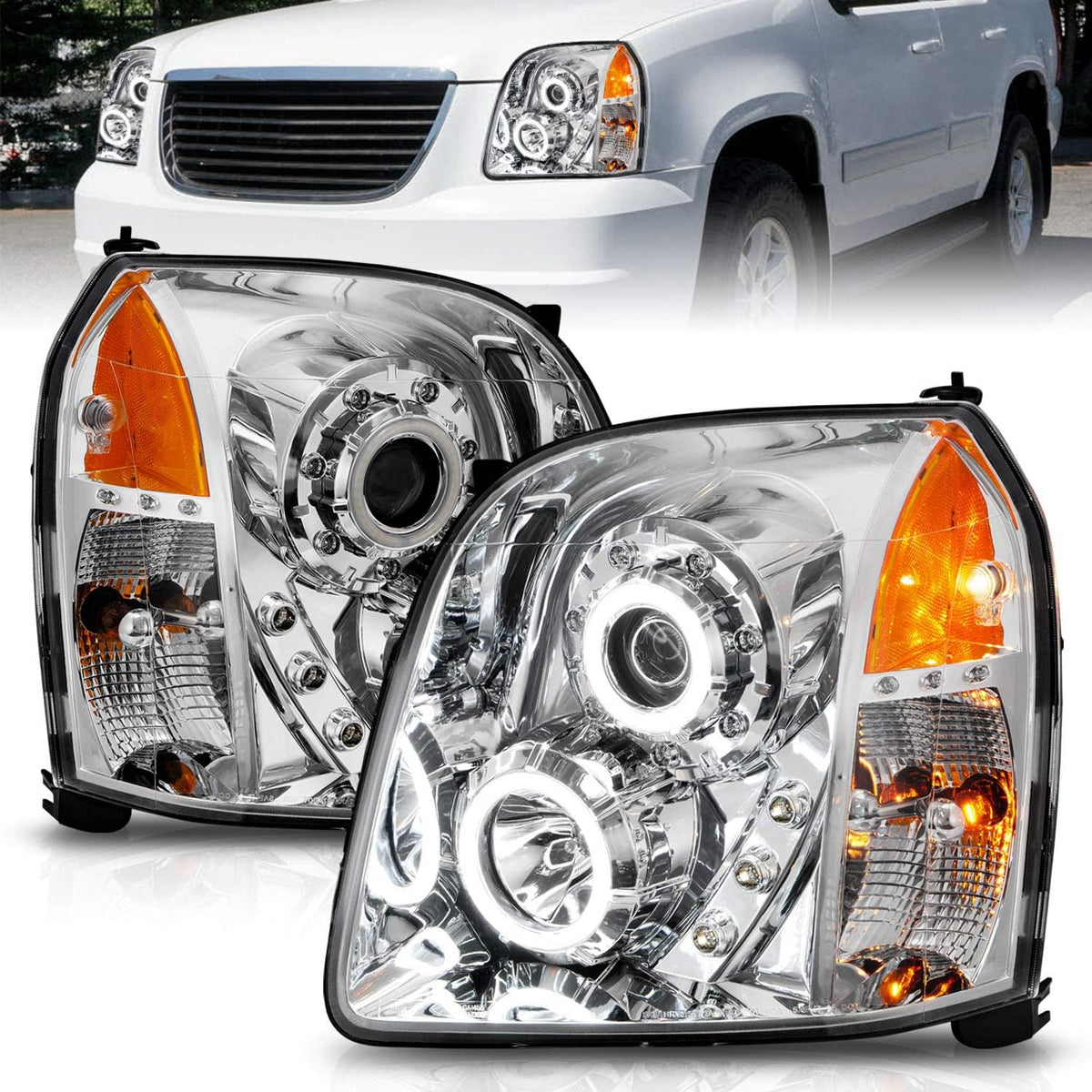 Chrome Projector Replacement Headlights Set with LED Halo J71423