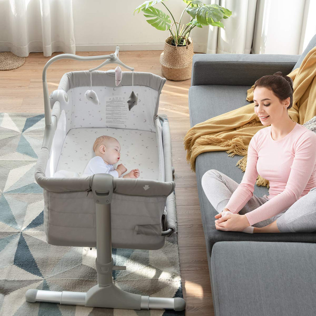 Dark Grey Height Adjustable Portable Baby Bassinet with Breathable Mesh E877