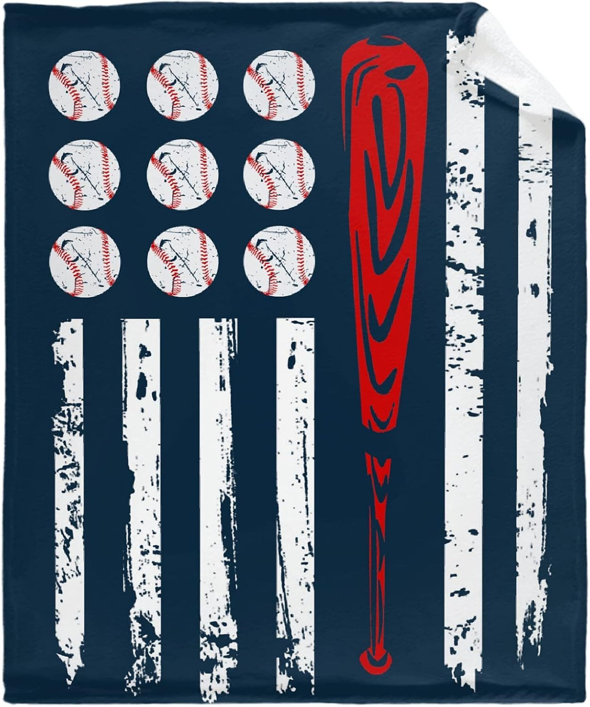 Baseball American Flag Throw Blanket Flannel Fleece Velvet Plush 60 x 80 H184