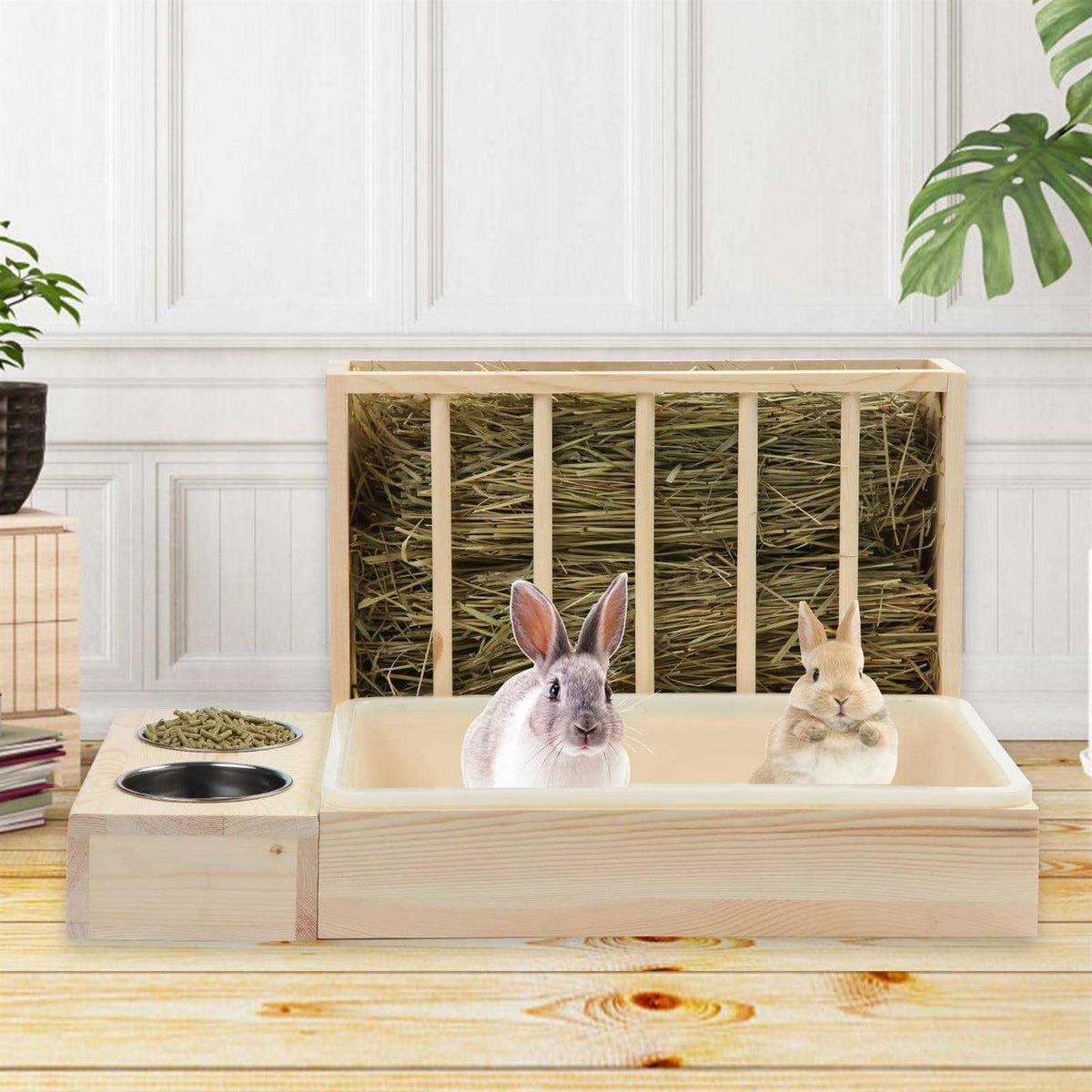 Wooden Rabbit Hay Feeder with Litter Box Z99952