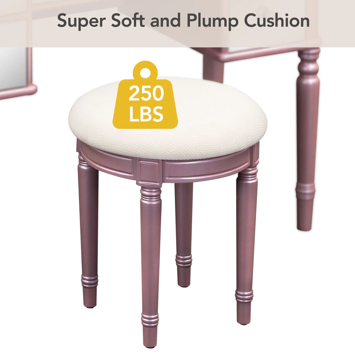 Pink Vanity Set with Tri-Fold Mirror and Stool U905633
