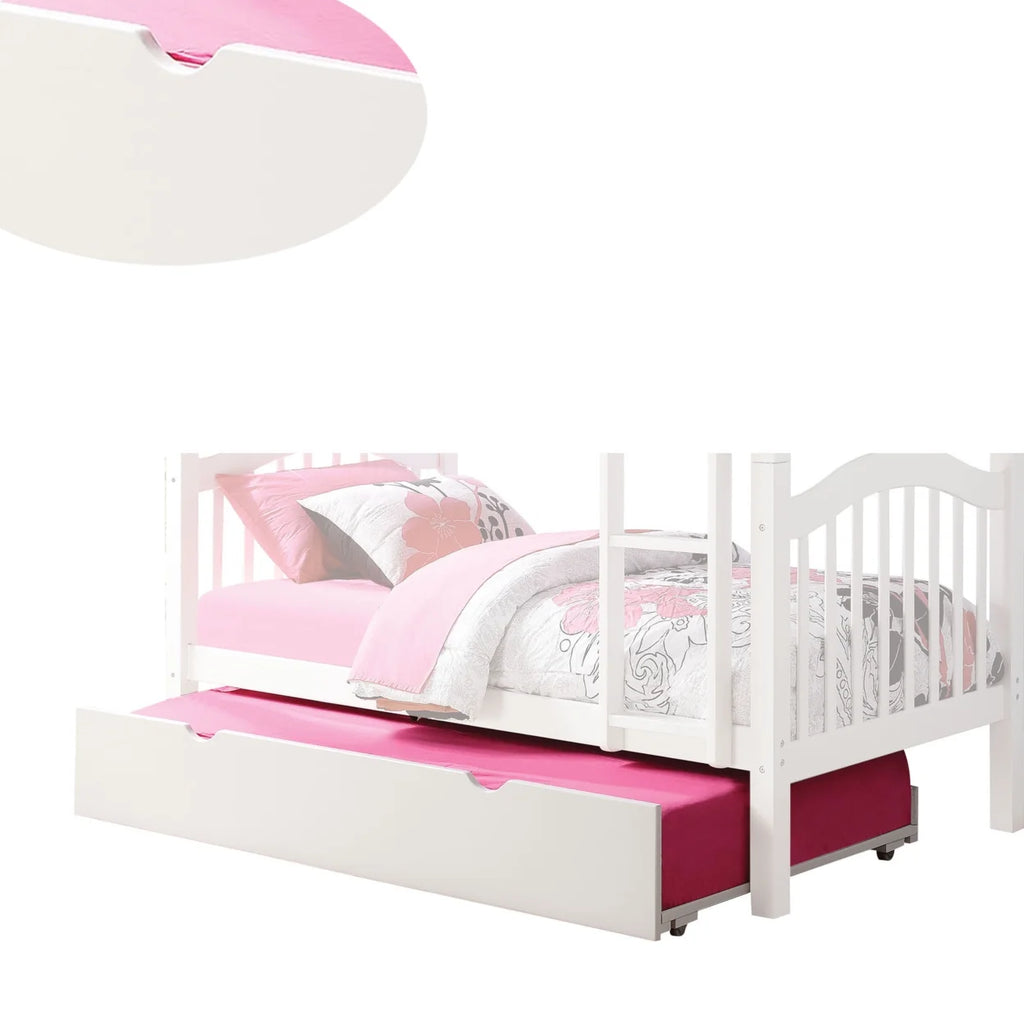 White Twin Size Wooden Trundle with Caster Wheels D3402