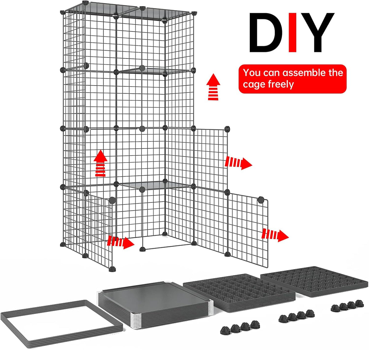 Large Cat Cage Indoor DIY Cat Playpen Detachable Metal Wire Kennels Crate F87364