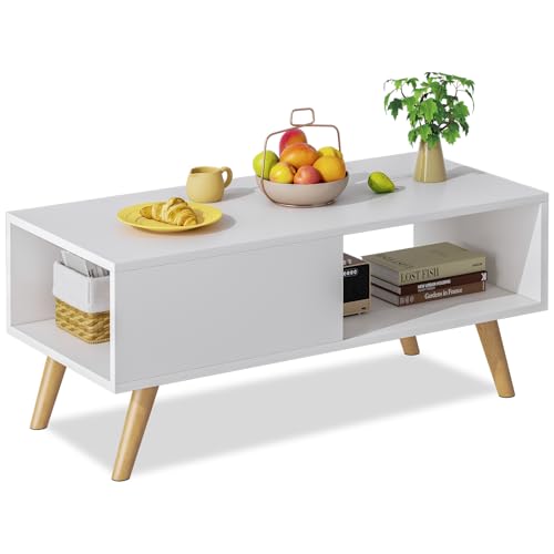 Wood Aesthetic Coffee Table with Storage, 39.4 * 19.7 * 18.5 in (Rust Brown) U441
