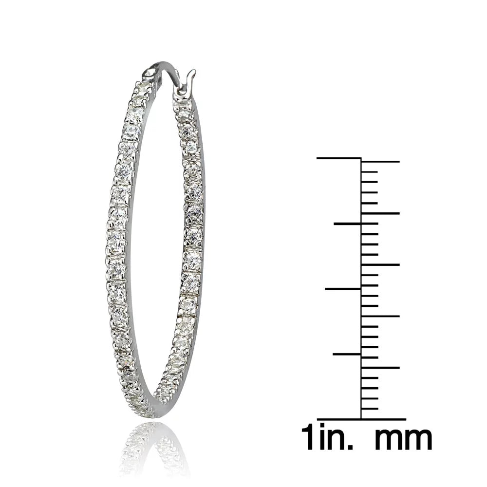 Sterling Silver Cubic Zirconia 35mm Round Hoop Earrings G62200