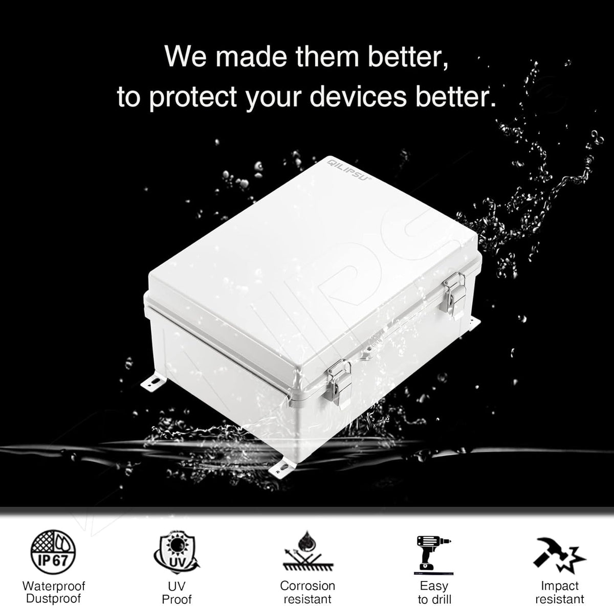 Hinged Cover Stainless Steel Latch Junction Box with Mounting Plate, ABS Plastic IP67 Waterproof Dustproof Enclosure Grey L5593