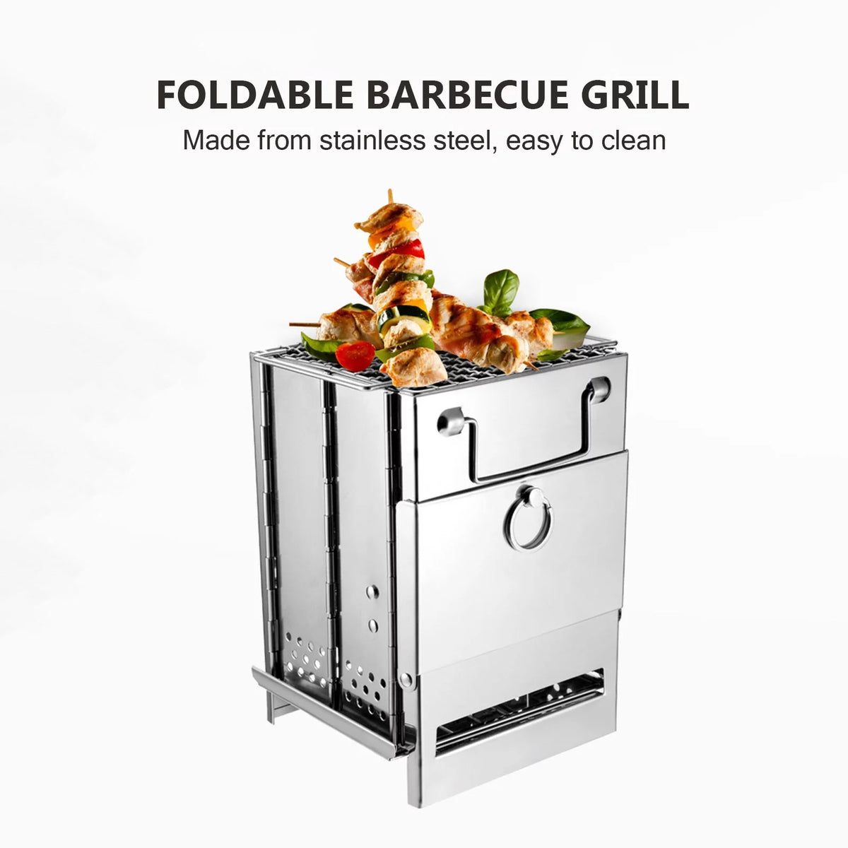 Wood Stainless Steel Foldable Charcoal Grill T5427