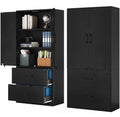 Black Wood File Cabinets with Doors and Adjustable Shelves L211599