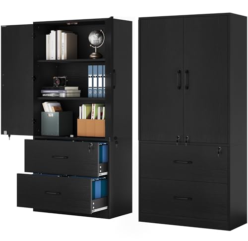 Black Wood File Cabinets with Doors and Adjustable Shelves L211599