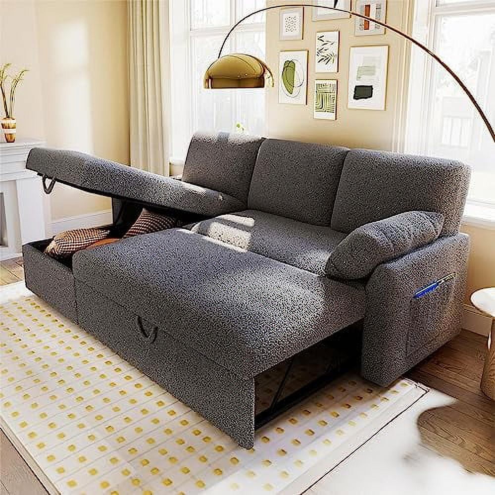 White Sherpa Sleeper Sofa with Storage Chaise V601179
