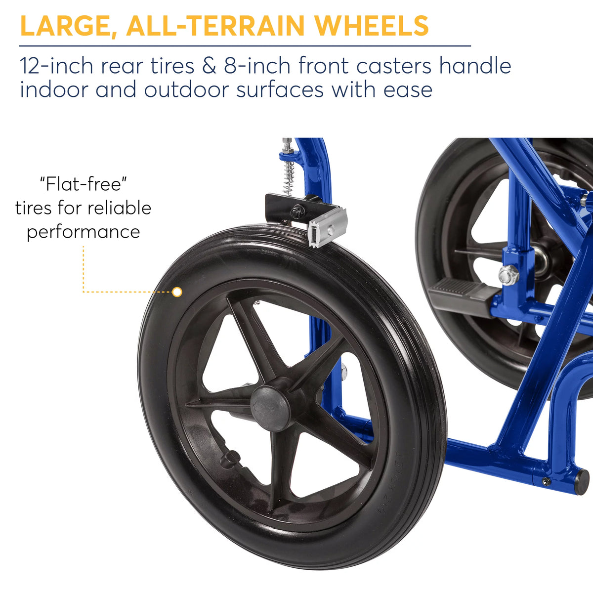 Blue 19" Seat Lightweight Transport Wheelchair with Hand Brakes J671913