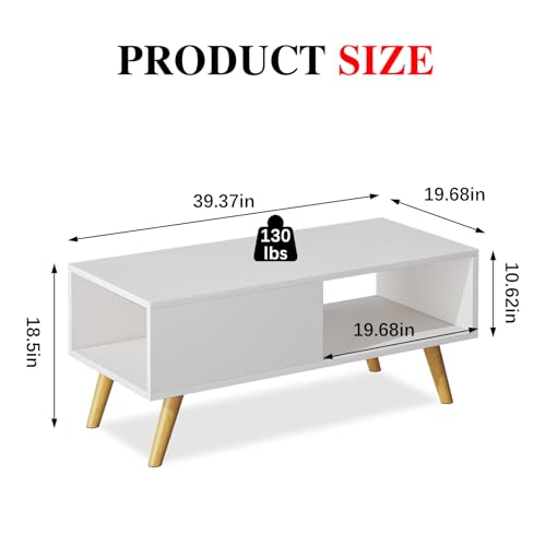 Wood Aesthetic Coffee Table with Storage, 39.4 * 19.7 * 18.5 in (Rust Brown) U441