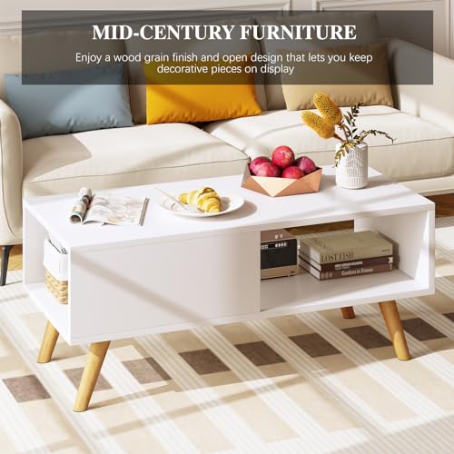 Wood Aesthetic Coffee Table with Storage, 39.4 * 19.7 * 18.5 in (Rust Brown) U441