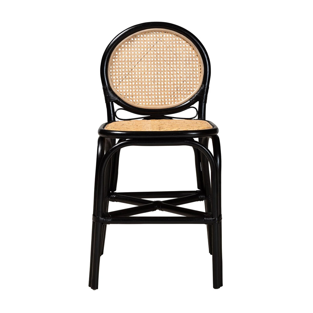 Two-Tone Black and Natural Brown Rattan Counter Stool P34953