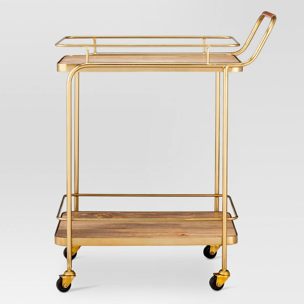 Gold Metal Wood Leather Bar Cart N252