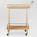 Gold Metal Wood Leather Bar Cart N252