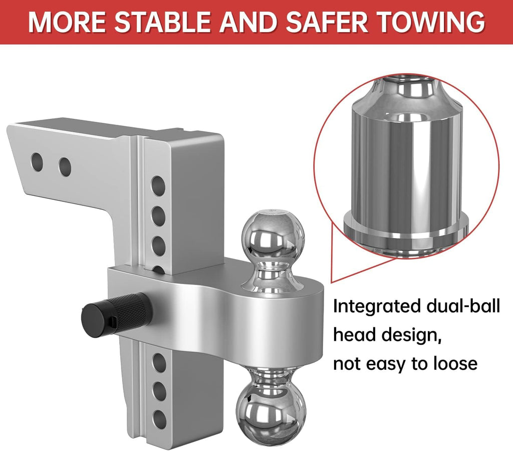 Adjustable Trailer Hitch Ball Mount, 8 Inch Drop, 2.5 Inch Receiver, 18,500 LBS GTW, Forged Aluminum Shank, Dual Balls M96815