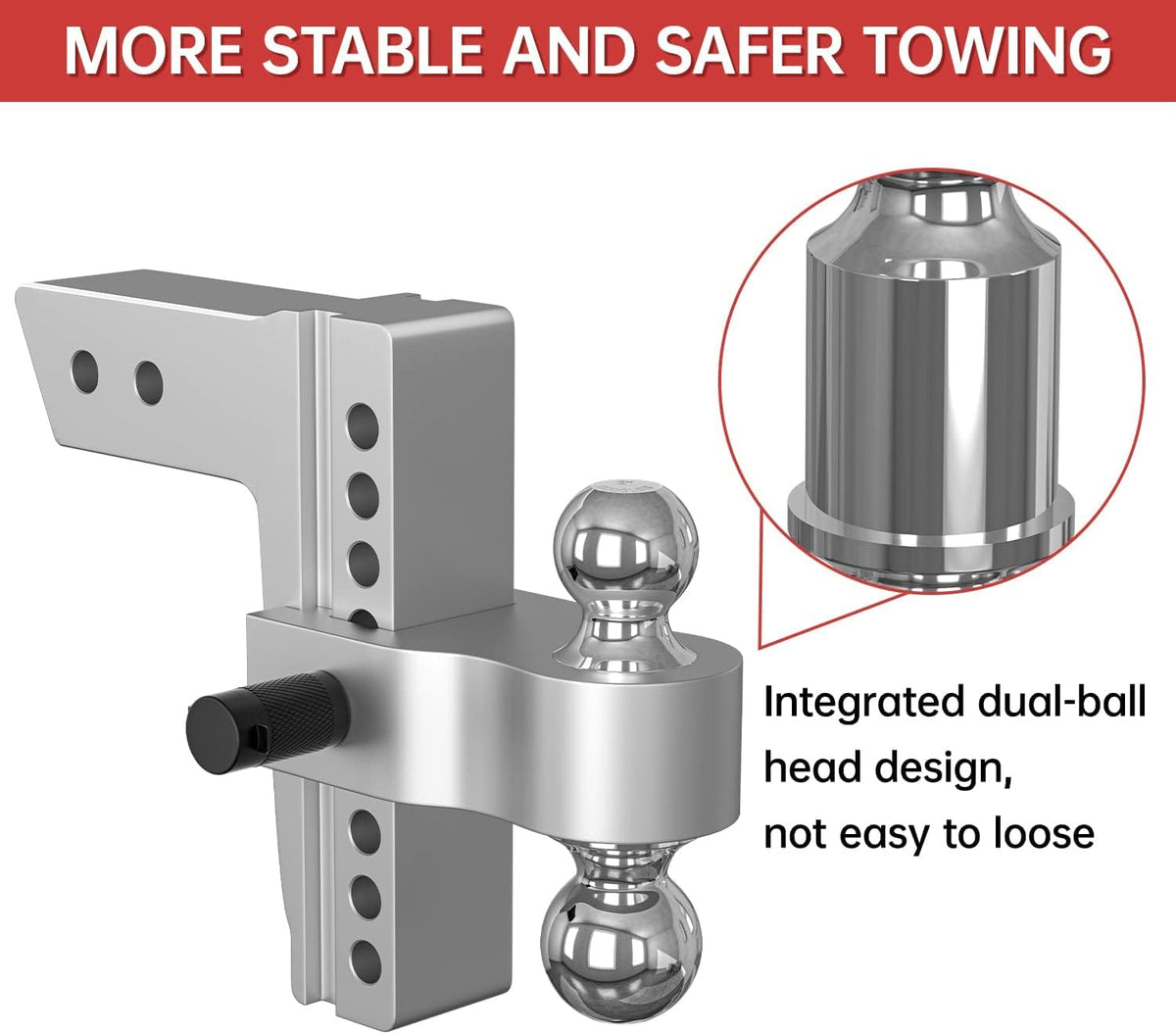 Adjustable Trailer Hitch Ball Mount, 8 Inch Drop, 2.5 Inch Receiver, 18,500 LBS GTW, Forged Aluminum Shank, Dual Balls M96815