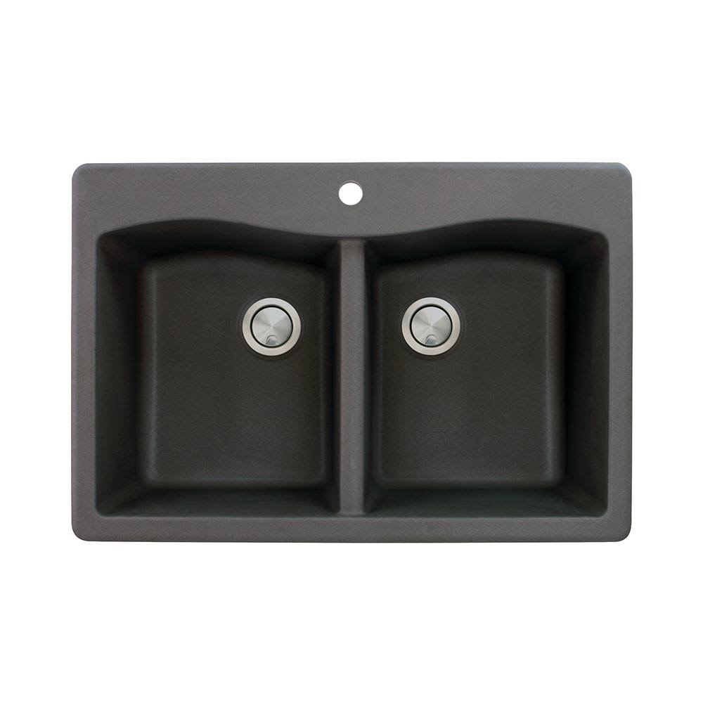 Black Double-Basin Granite Drop-In Kitchen Sink C50149