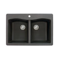 Black Double-Basin Granite Drop-In Kitchen Sink C50149