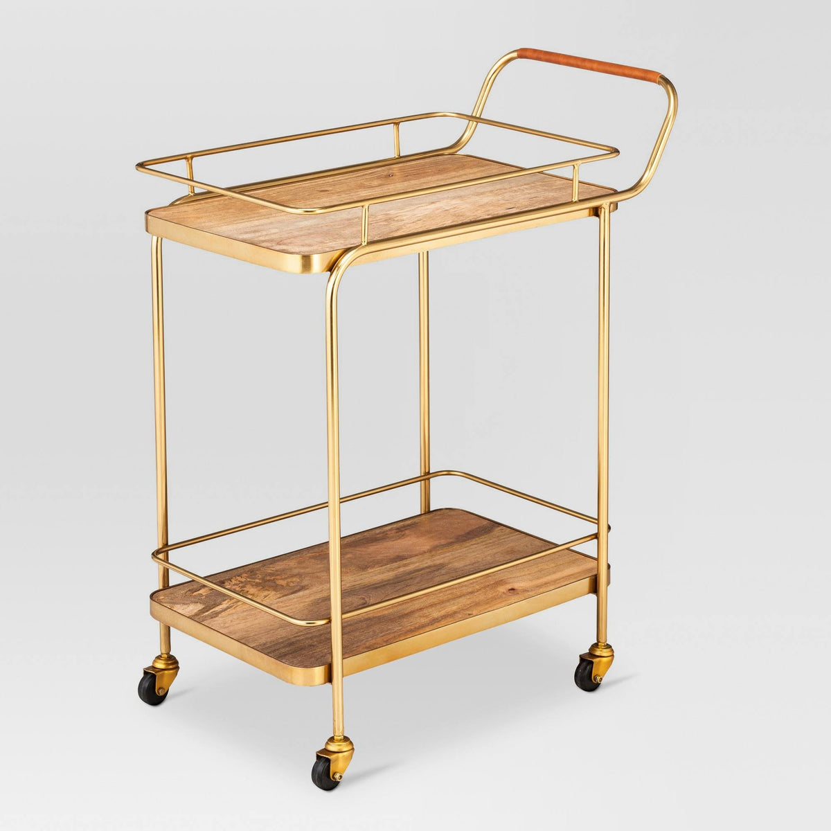 Gold Metal Wood Leather Bar Cart N252