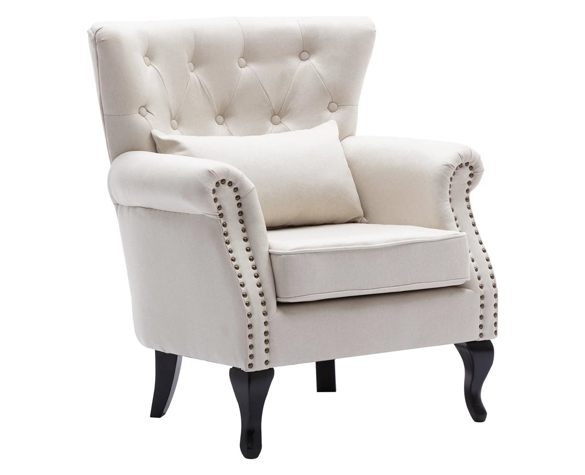 Beige Linen Tufted Accent Chair with Pillow N9360