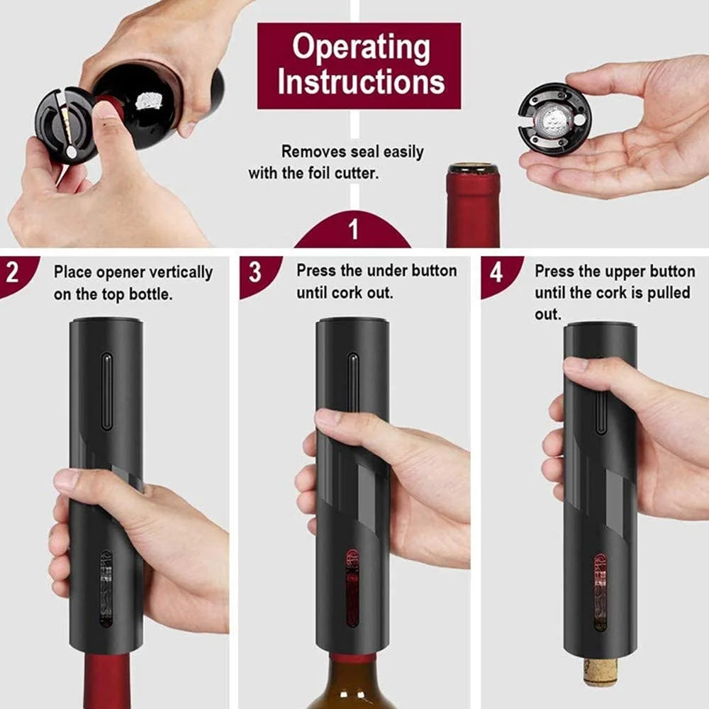 Rechargeable Electric Wine Opener Set with Foil Cutter, Vacuum Stopper and Wine Aerator Pourer M594625