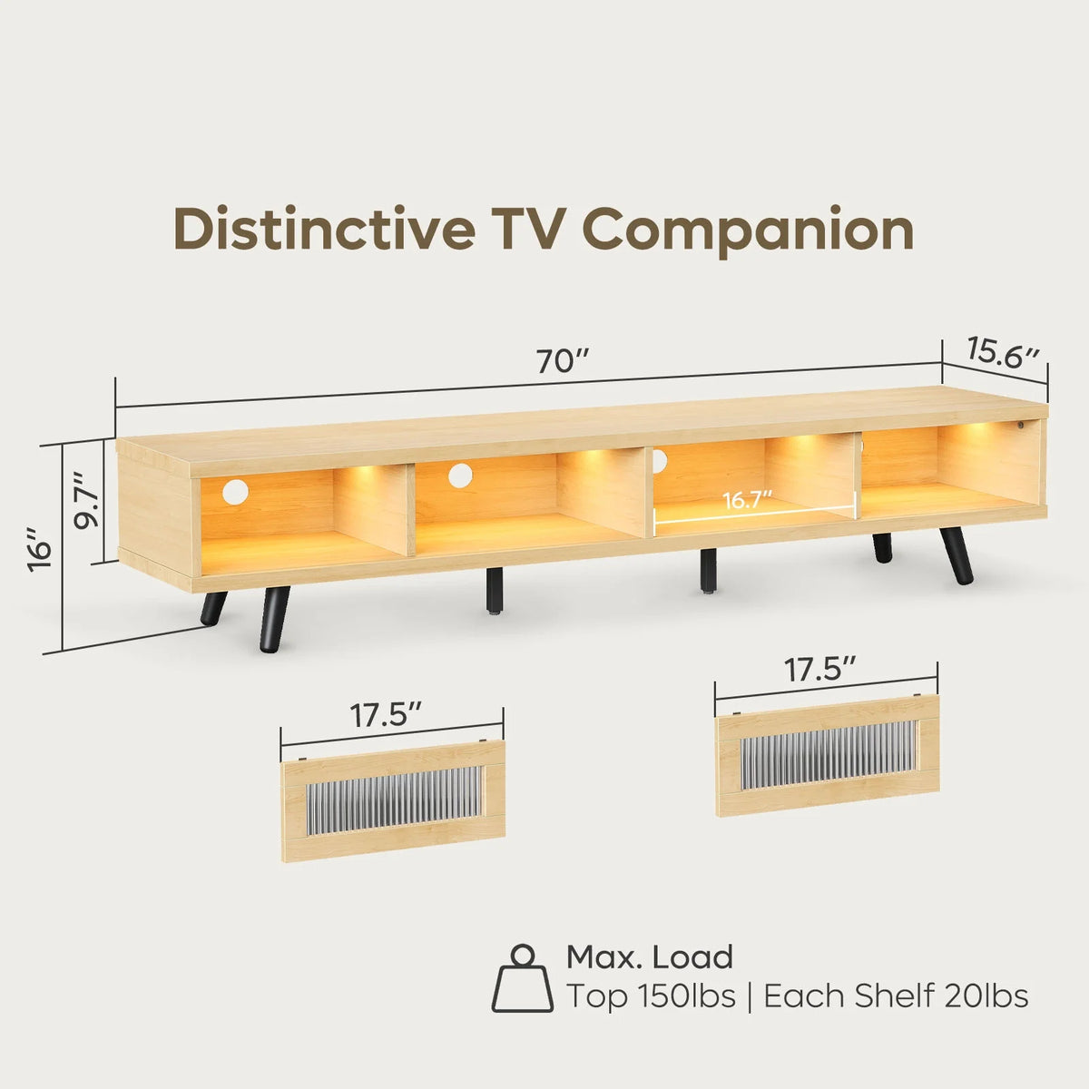 70 LED TV Stand with Sliding Glass Door L9630