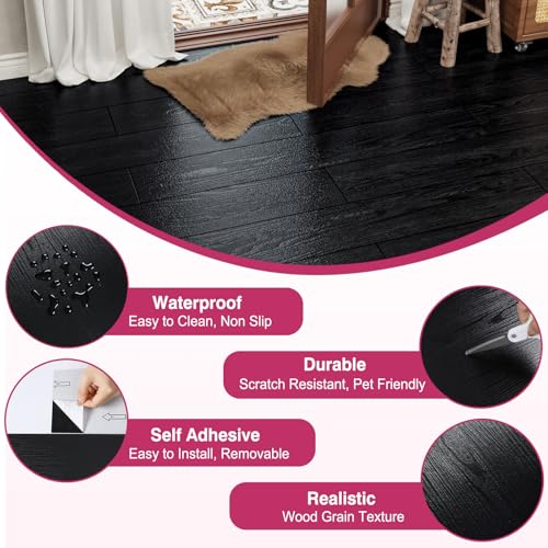 24-Pack Black Vinyl Plank Flooring 6"x36" Self Adhesive H88047