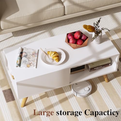 Wood Aesthetic Coffee Table with Storage, 39.4 * 19.7 * 18.5 in (Rust Brown) U441