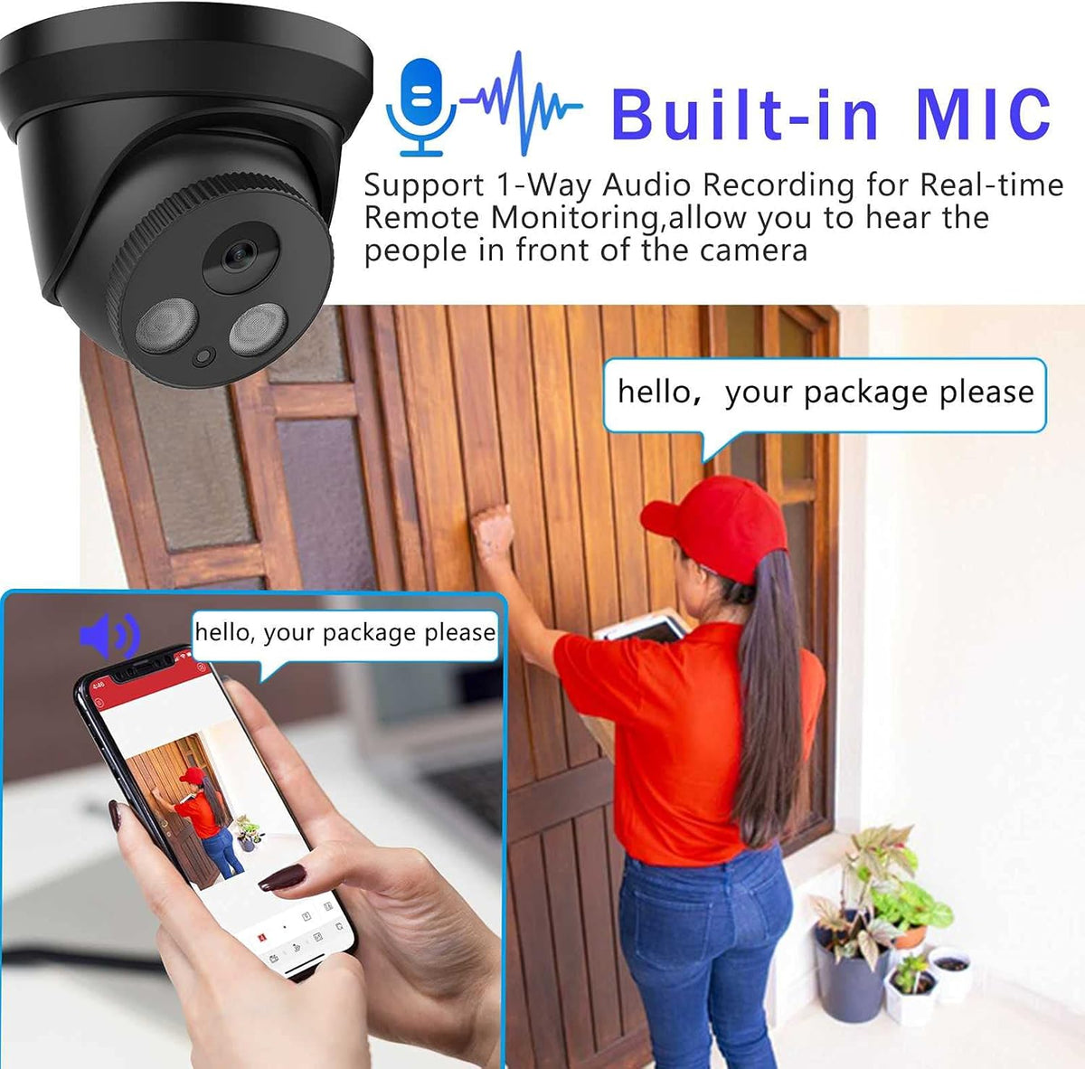 4K 8MP Outdoor PoE IP Camera with Mic/Audio, 98ft Night Vision, Black A790226
