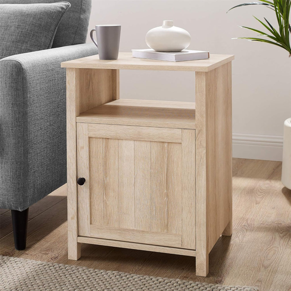 Rustic Oak Wood Side Accent Table with Cabinet Door Z94892