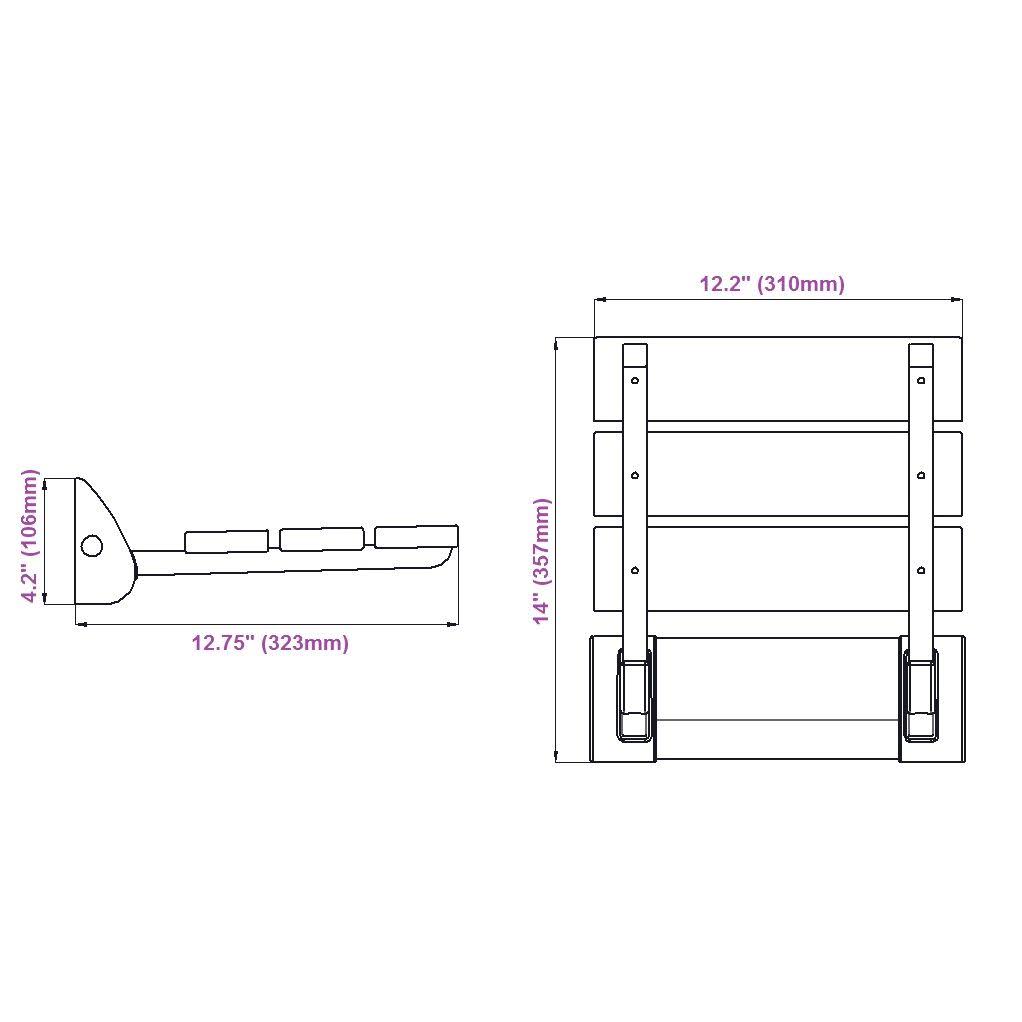 Sapele Folding Shower Seat with Chrome Hinges Solid Wood Wall Mount Y327144