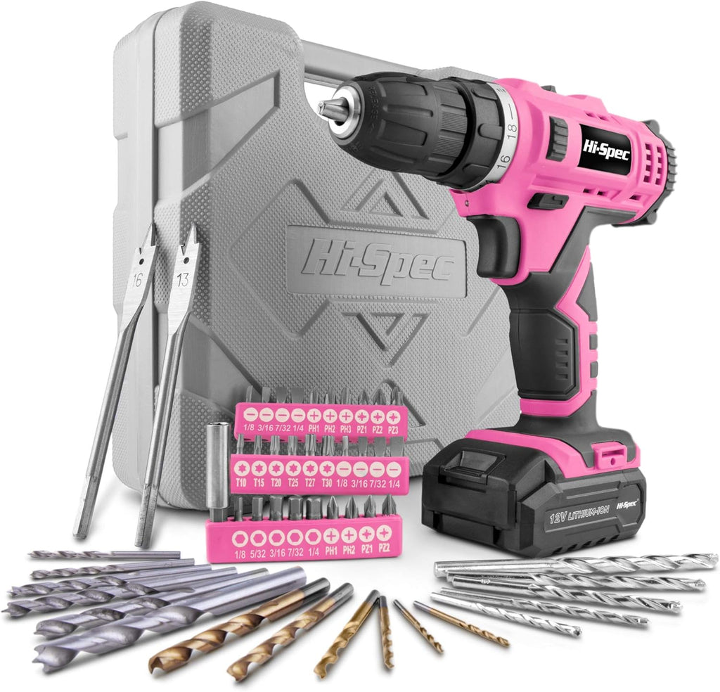50 Piece Pink 12V Cordless Drill Driver & Multi Bit Set with Tool Case B731210