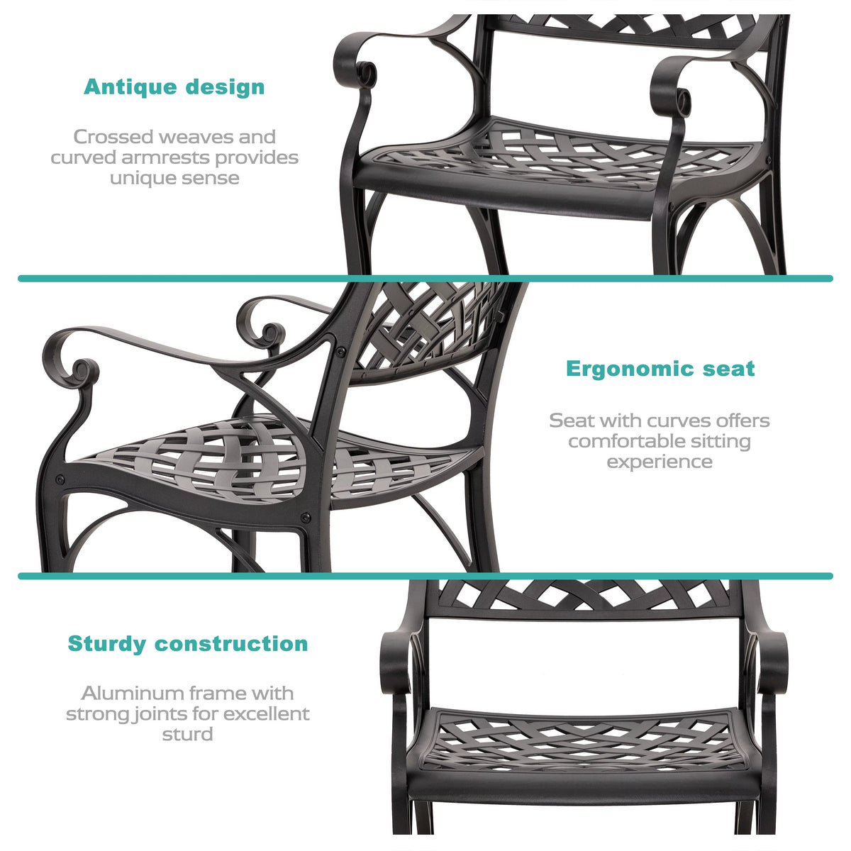 3 Piece Aluminum Patio Bistro Set with Umbrella Hole Z7701