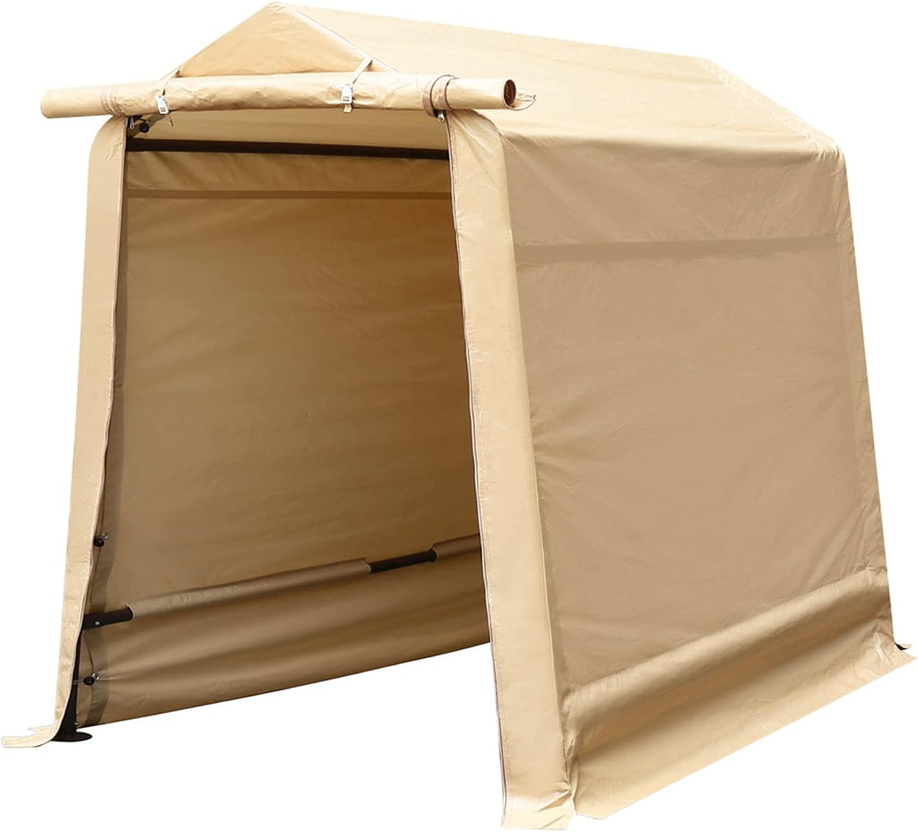 Beige Steel Outdoor Storage Shed with Roll-up Zipper Door U205966