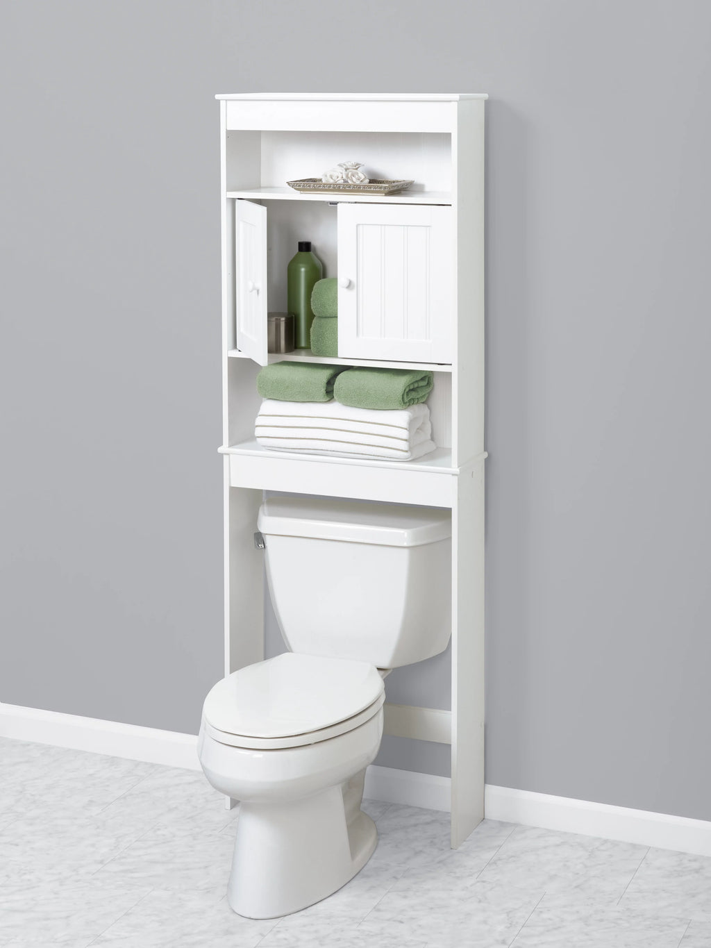 White Bathroom Spacesaver with Cabinet and 3 Shelves F10077