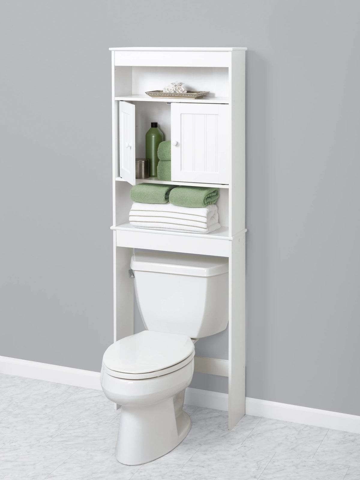 White Bathroom Spacesaver with Cabinet and 3 Shelves F10077