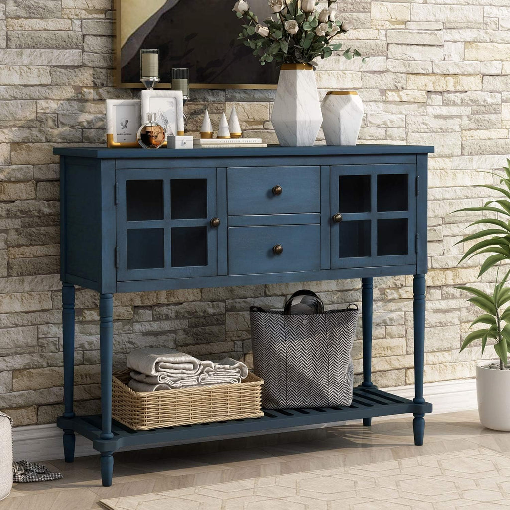 Antique Blue Sofa Table with Two Storage Drawers V8125