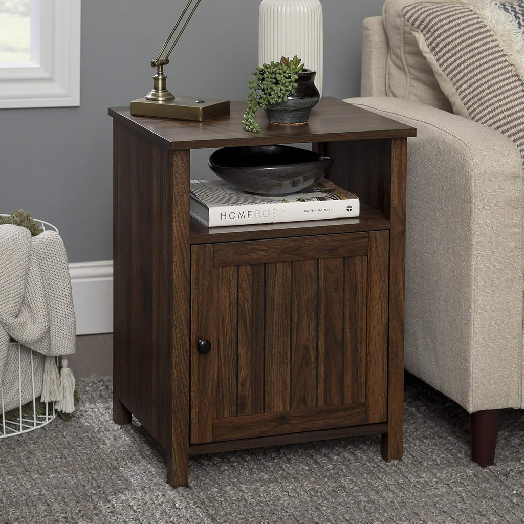 Rustic Oak Wood Side Accent Table with Cabinet Door Z94892