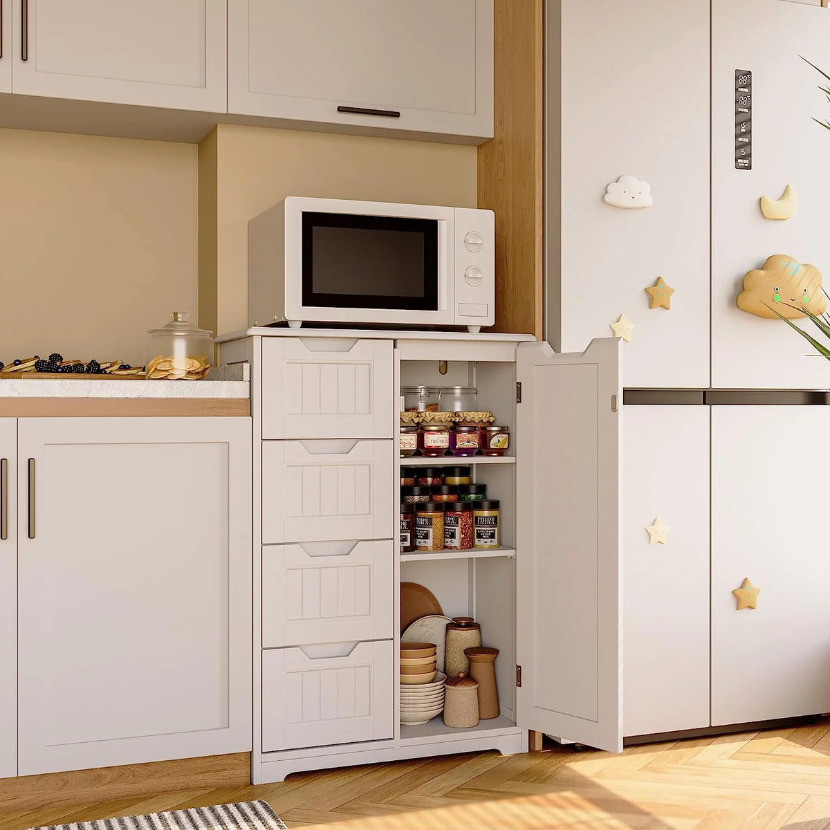 White 33" Wooden Storage Cabinet with Door and 4 Drawers P69854